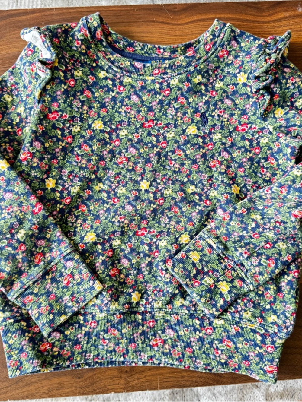 Polo by Ralph Lauren Navy Floral Ruffle Shoulder Sweatshirt